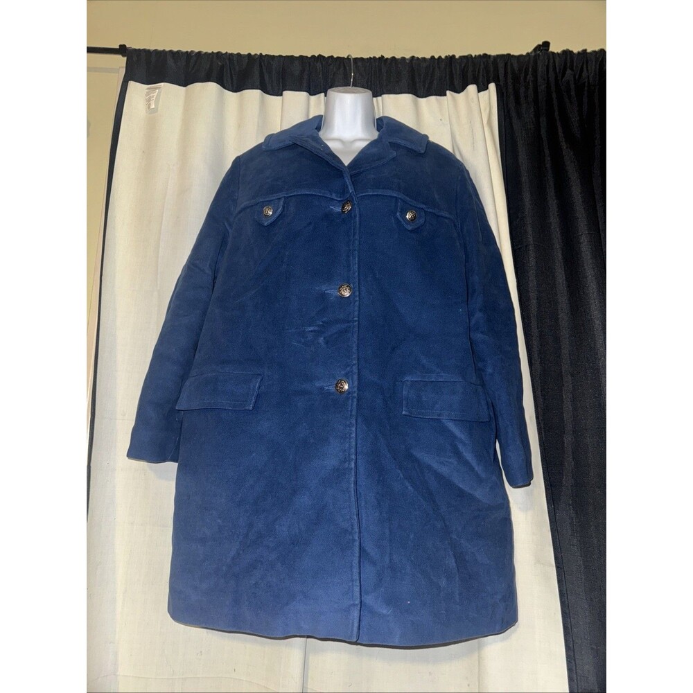 VTG 1970's/80's Styled By Davis Of Boston Quilted Lining Blue Coat Size Small